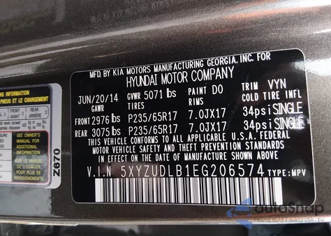 2014 Hyundai Santa Fe Sport 2.4L z USA, uszkodzony, nr VIN 5XYZUDLB1EG206574